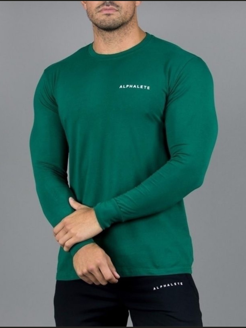 Alphalete Men’s Long Sleeve Crew in Emerald Green